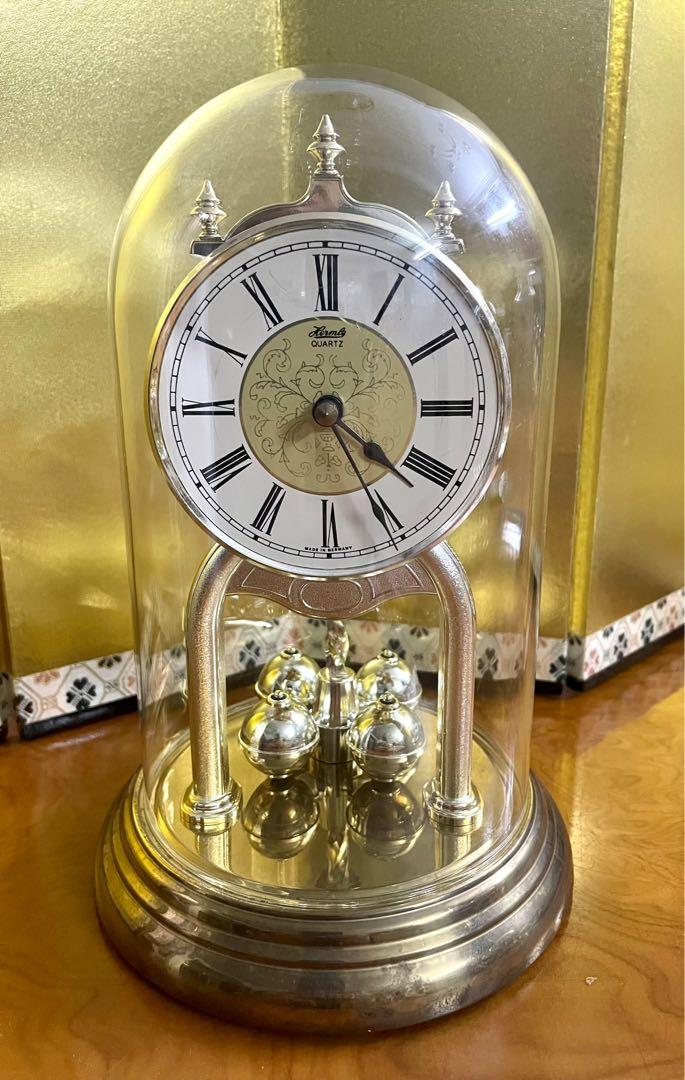 Vintage German Hermle Anniversary Quartz Clock Time Working Pendulum Not Working 15x15x22cms