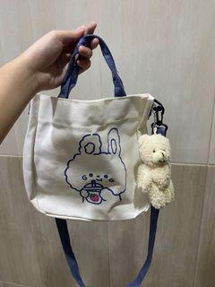 y2k rabbit boba drinking blue white bag