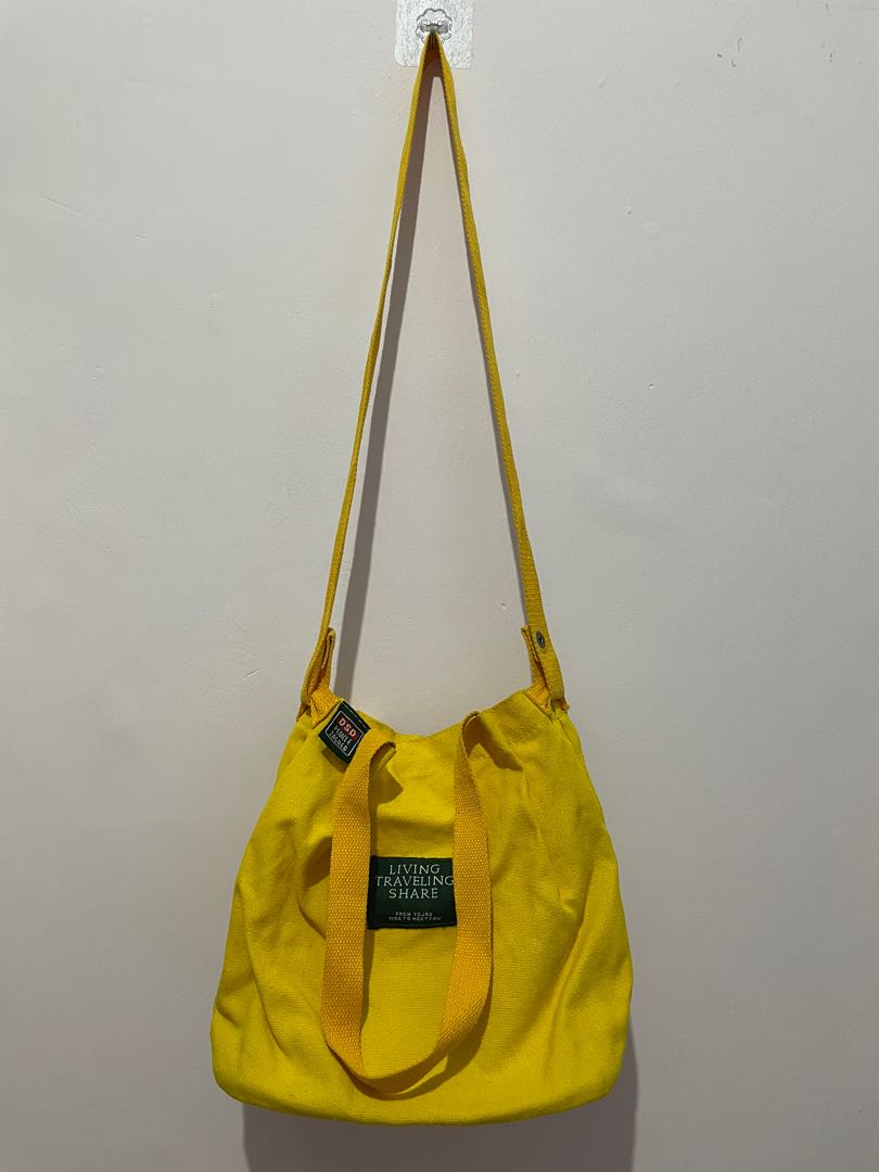 Yellow Canvas Sling Bag, Fesyen Wanita 