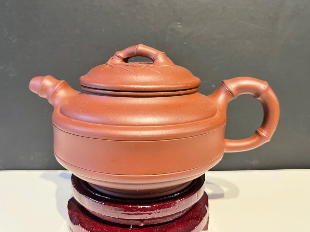 YiXing- zisha Clay teapot with Gu JingZhou Mark,80s精品扁竹紫砂壶 