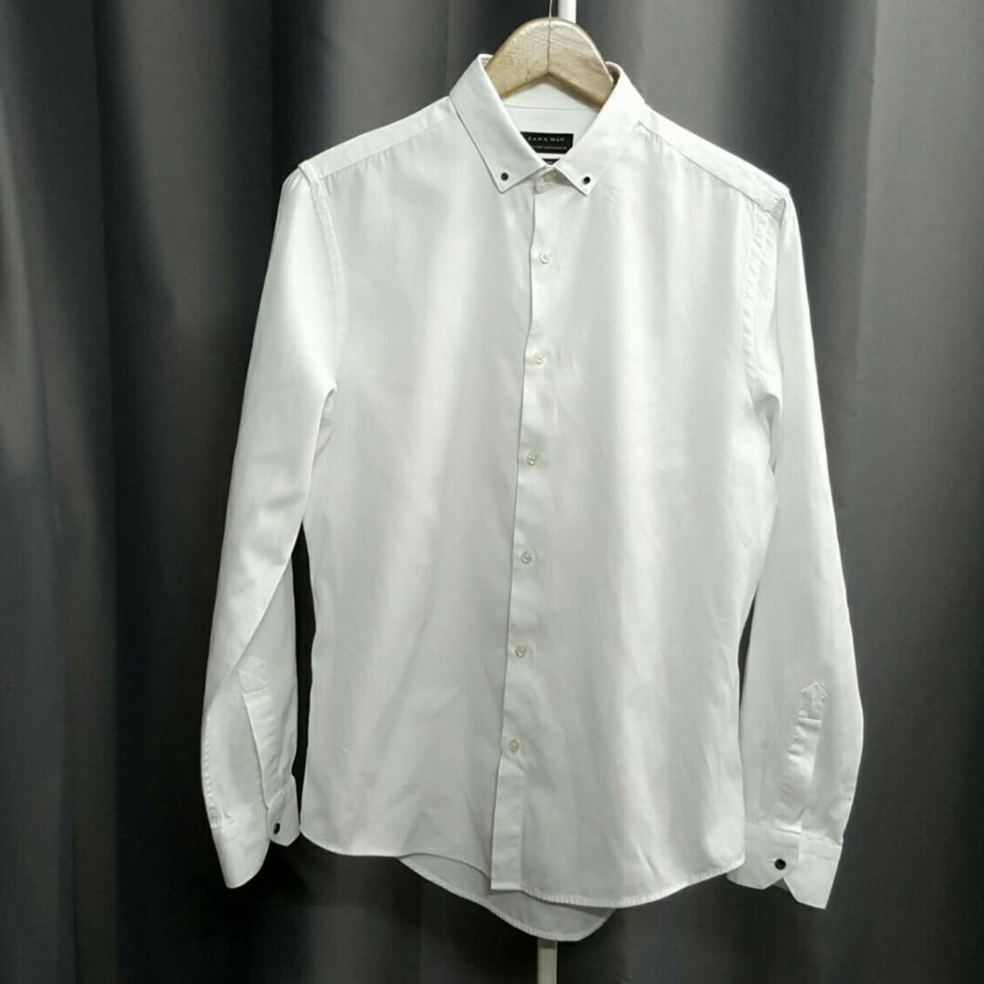 Zara man slim fit long sleeve white shirt, Men's Fashion, Tops & Sets