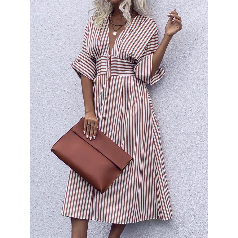 ZARA STRIPED BUTTON DOWN DRESS (BNWT), Women's Fashion, Dresses & Sets,  Dresses on Carousell