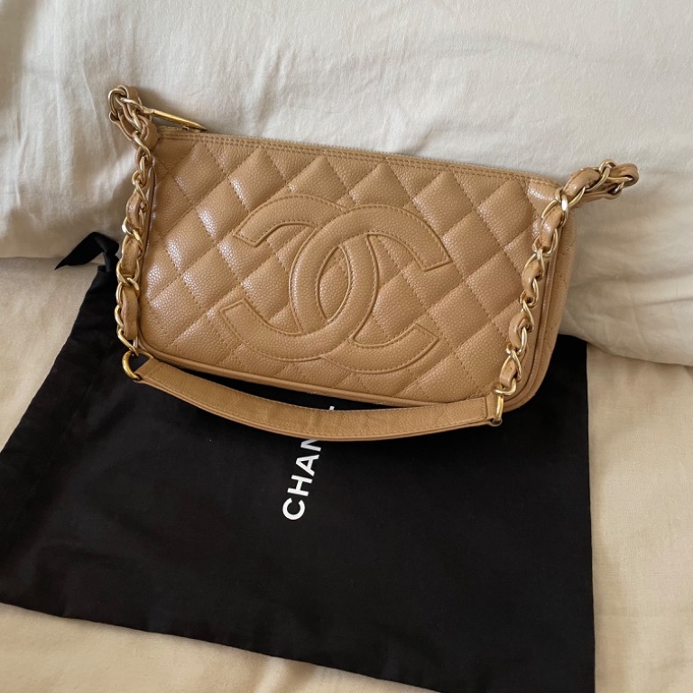 100% authentic Chanel Caviar Timeless CC Shoulder Bag. Dark Beige, Luxury,  Bags & Wallets on Carousell