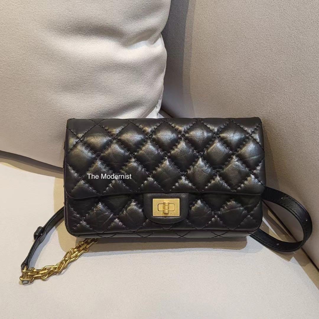 Authentic Chanel 2.55 Reissue Black Aged Calf Belt Bag Bumbag Waist Bag,  Luxury, Bags & Wallets on Carousell
