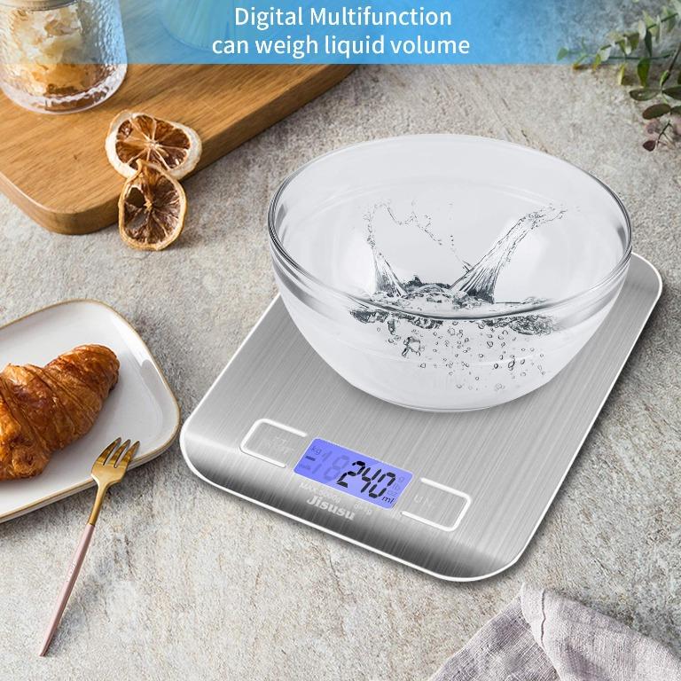 JISUSU Digital Kitchen Scale Food Scale,USB Kitchen Scale,Food Scale 0.04oz/1g Increment,11 lb/5 kg,Backlit LCD Display Function(Batteries Included