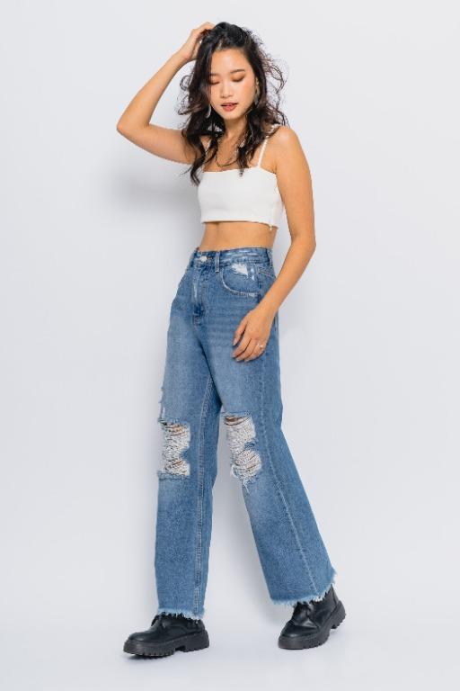 Raw hem ripped jeans outlet