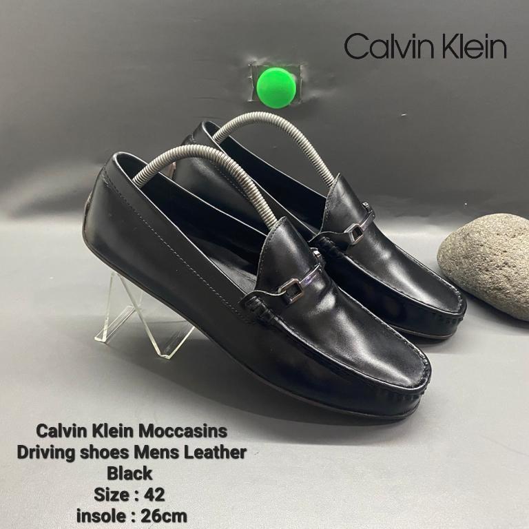 Calvin Klein Moccasins Driving shoes Mens Leather Black, Size 42, insole  26cm