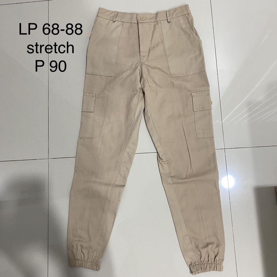 Cargo Jogger Pants Beige Pinggang Karet 