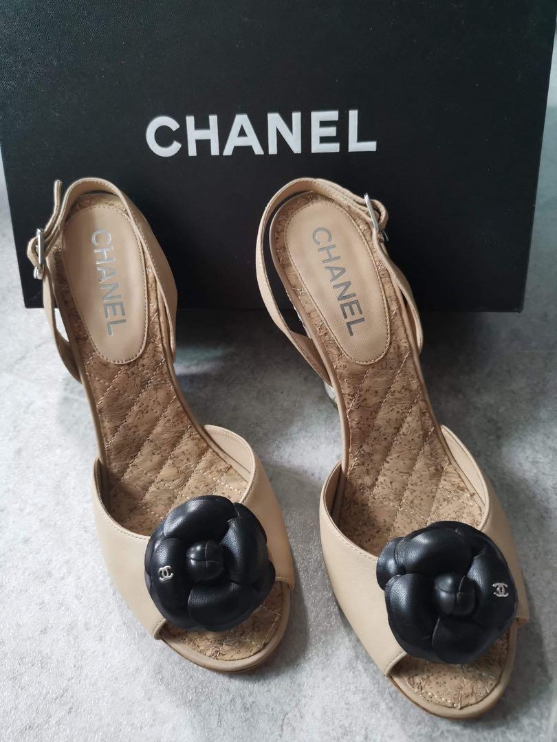 Chanel Black Camellia Rubber Sandals 39