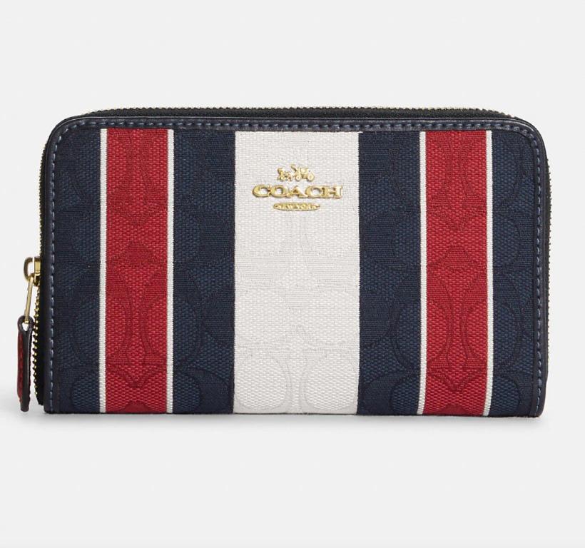 Coach Medium Id Zip Wallet In Signature Jacquard With Stripes, Women's