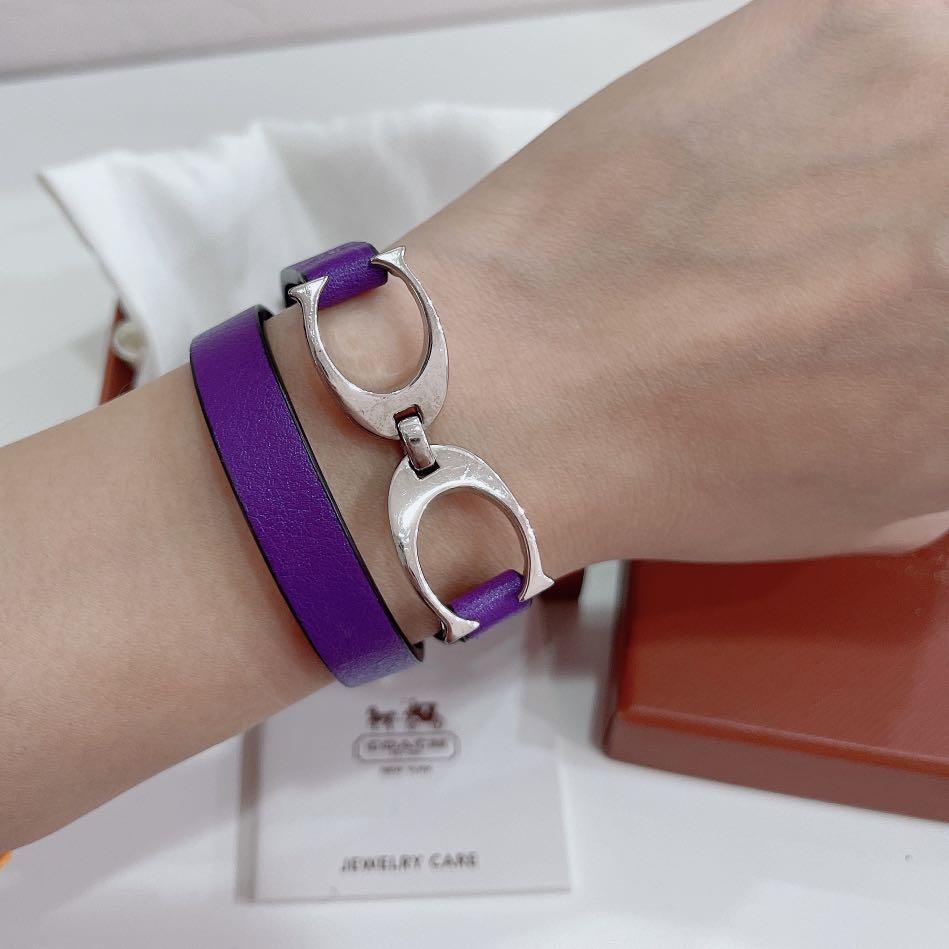 COACH Twin Signature C Double Wrap Leather Bracelet