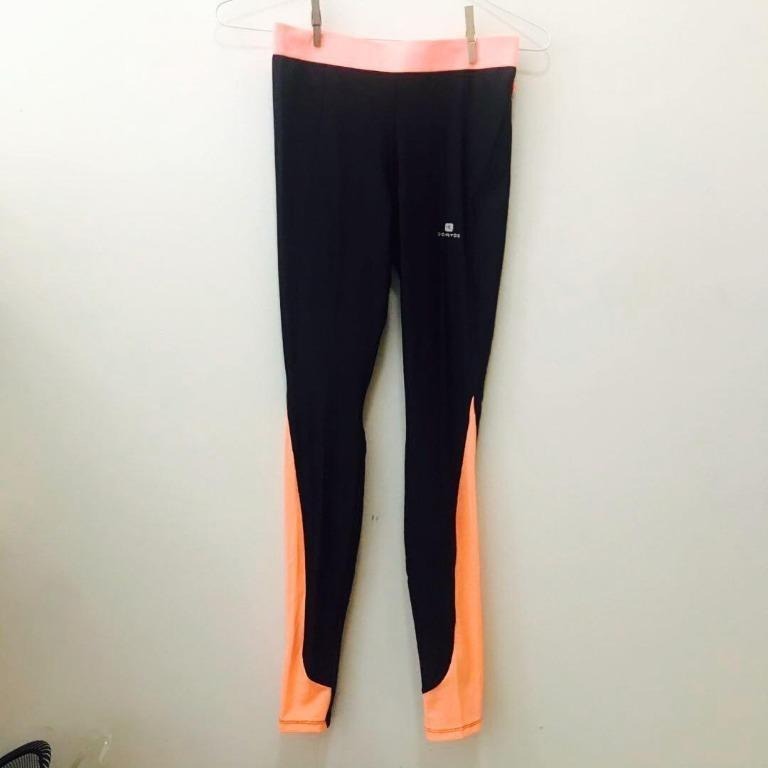 Decathlon Domyos Neon Orange Black Duo Tone Sports Workout Yoga Compression  Leggings Pants, Women's Fashion, Activewear on Carousell