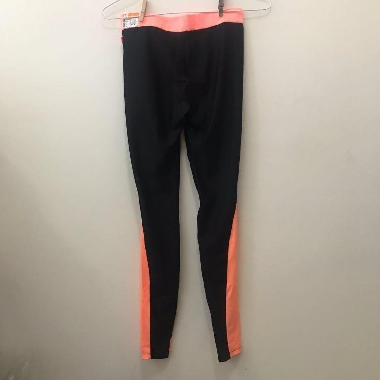 Decathlon Domyos Neon Orange Black Duo Tone Sports Workout Yoga Compression Leggings Pants