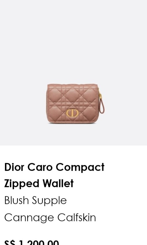 Dior Caro Compact Zipped Card Holder Light Pink Supple Cannage Calfskin
