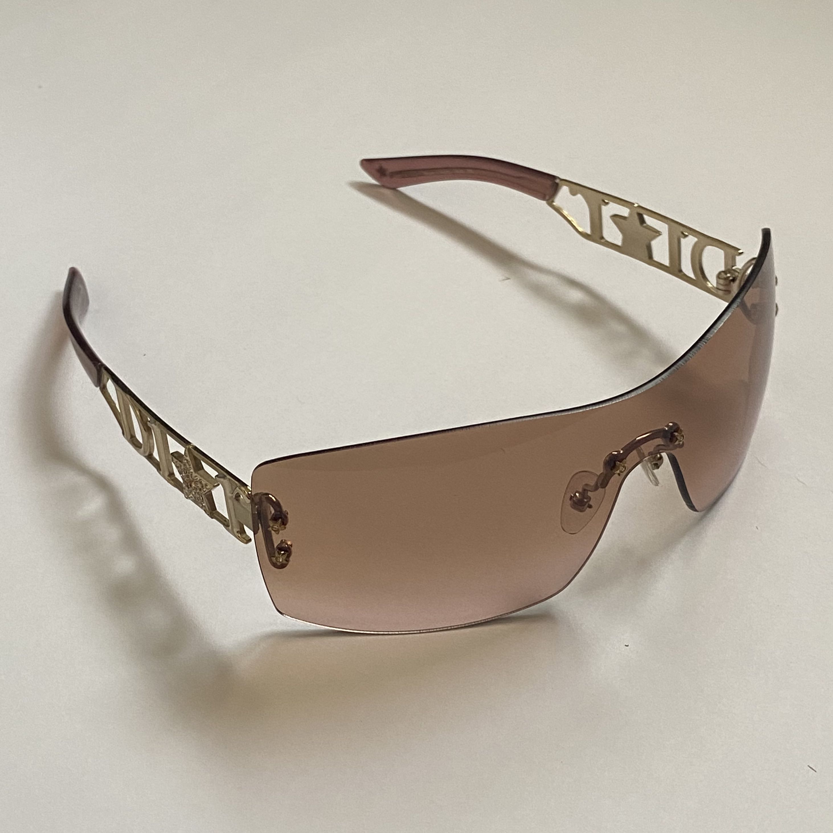 Christian Dior Y2K Diorly 2 Rimless Shield Sunglasses Amber Pink Brown   eBay