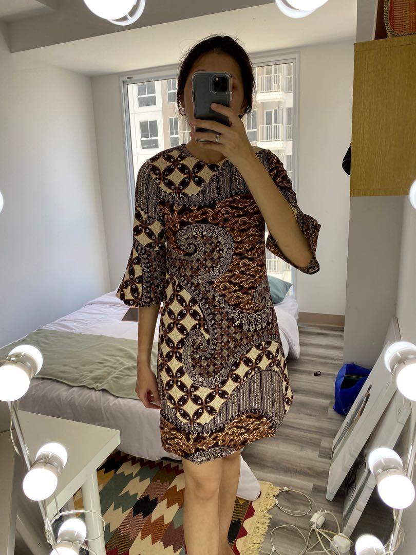 Dress Batik premium coklat baju kerja batik Fesyen Wanita