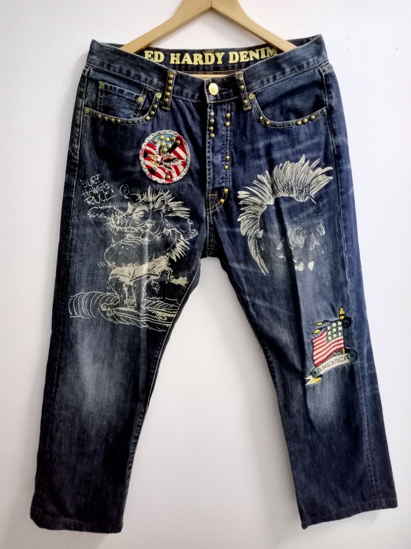 Ed Hardy Dragon Embroidered Men's Jeans