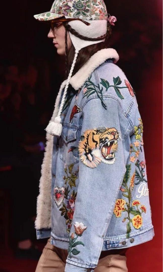 Gucci Guccification Denim Jacket with Mink Fur Trim and Shearling