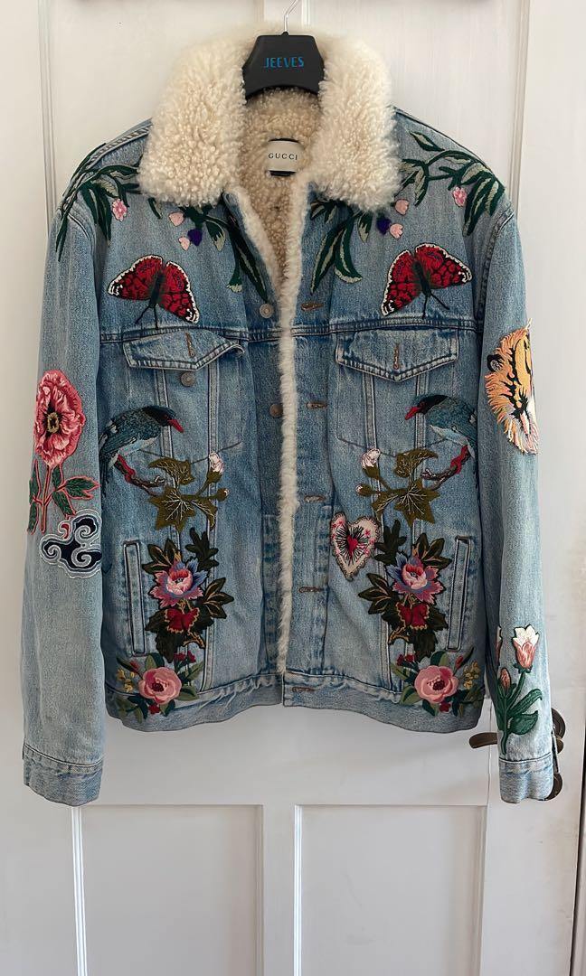 Gucci shearling denim jacket top