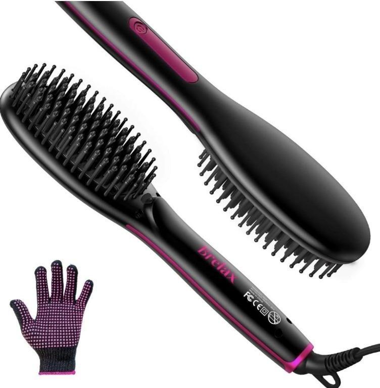 Hair Straightener Brush,Brelax Q20 Enhanced Ionic Straightening Brush 8 Heat  Levels, Hot Comb with 30s Fast Heating & Heat Resistant Glove, Beauty &  Personal Care, Hair on Carousell