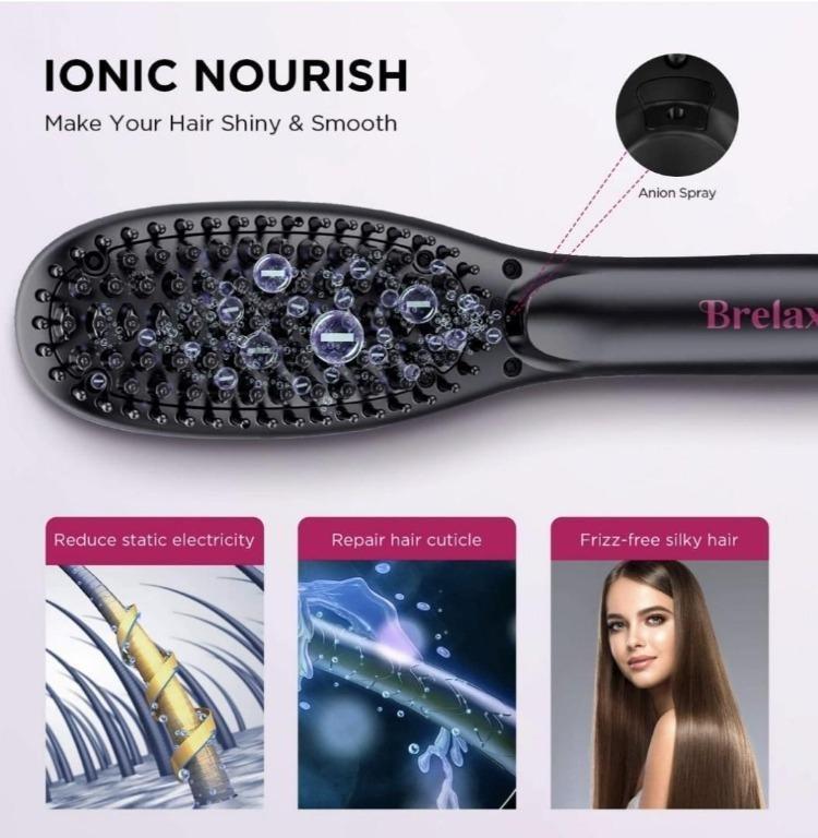 Hair Straightener Brush,Brelax Q20 Enhanced Ionic Straightening Brush 8 Heat  Levels, Hot Comb with 30s Fast Heating & Heat Resistant Glove, Beauty &  Personal Care, Hair on Carousell