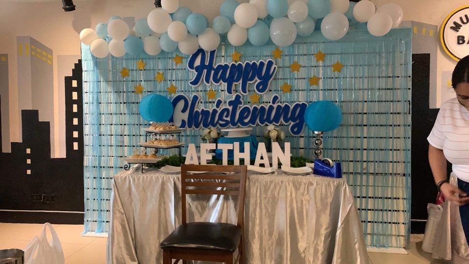 Happy Christening styro backdrop, Hobbies & Toys, Stationary & Craft