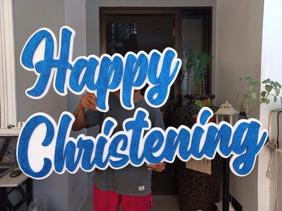 Happy Christening styro backdrop, Hobbies & Toys, Stationary & Craft