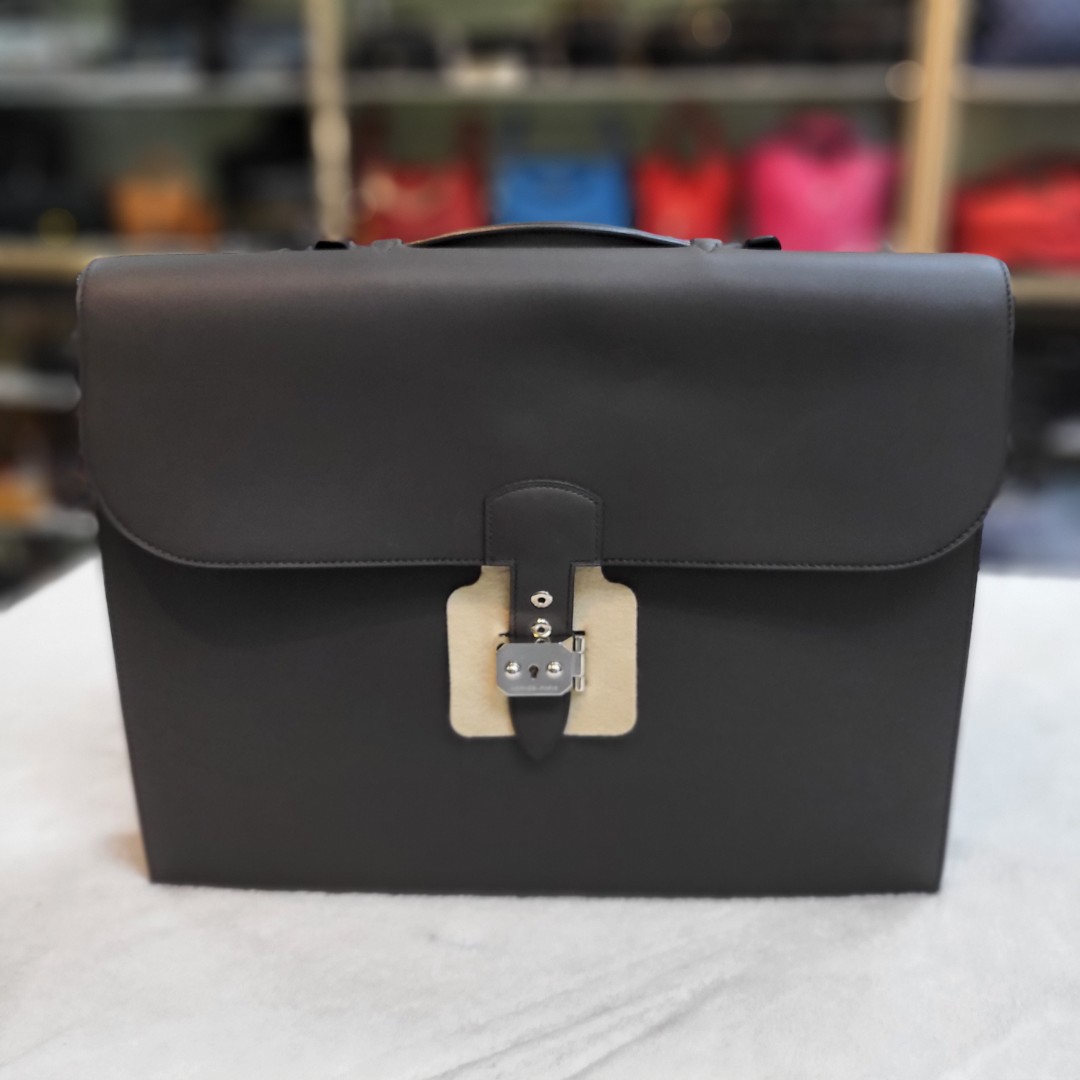 Men's Vintage HERMES Black Leather Sac a Depeches 41 Briefcase at 1stDibs