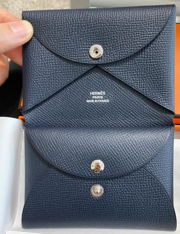Hermes Bi-Color Bleu Brume/Brique Calvi Duo Card Case - Yoogi's Closet