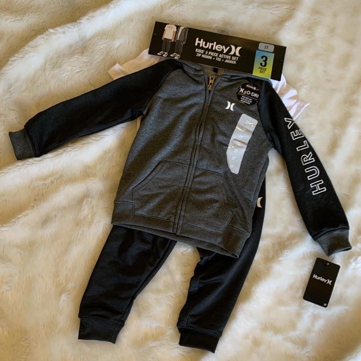 Hurley Kids 3 piece Active Set Zip Hoodie Tee Jogger 3T