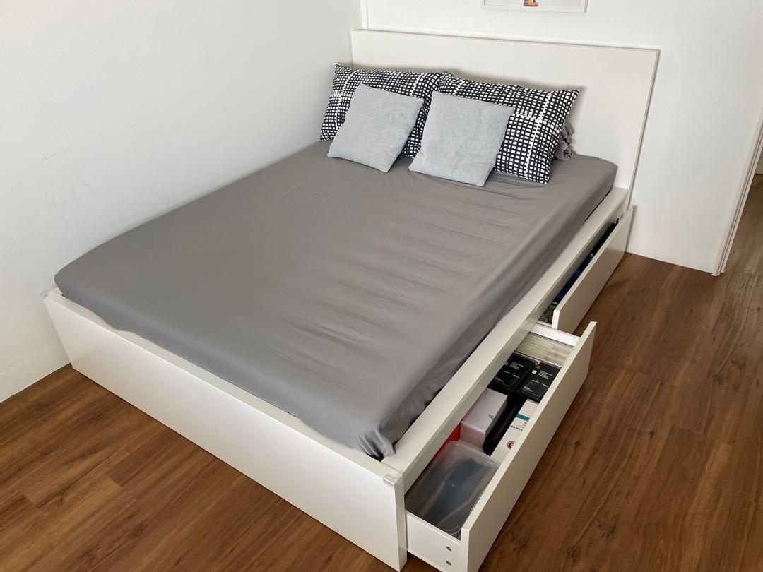 Ikea Malm Twin Size High Bed Frame/2 Storage Boxes, White, 53% Off
