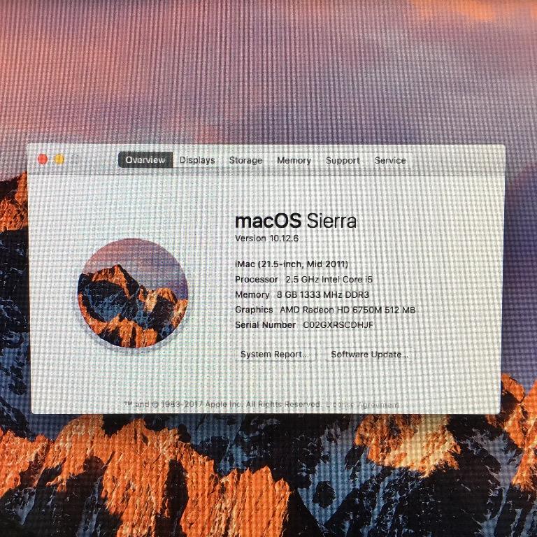 Imac 21 5 mid 2011 macos sierra version 10 12 6 computers tech