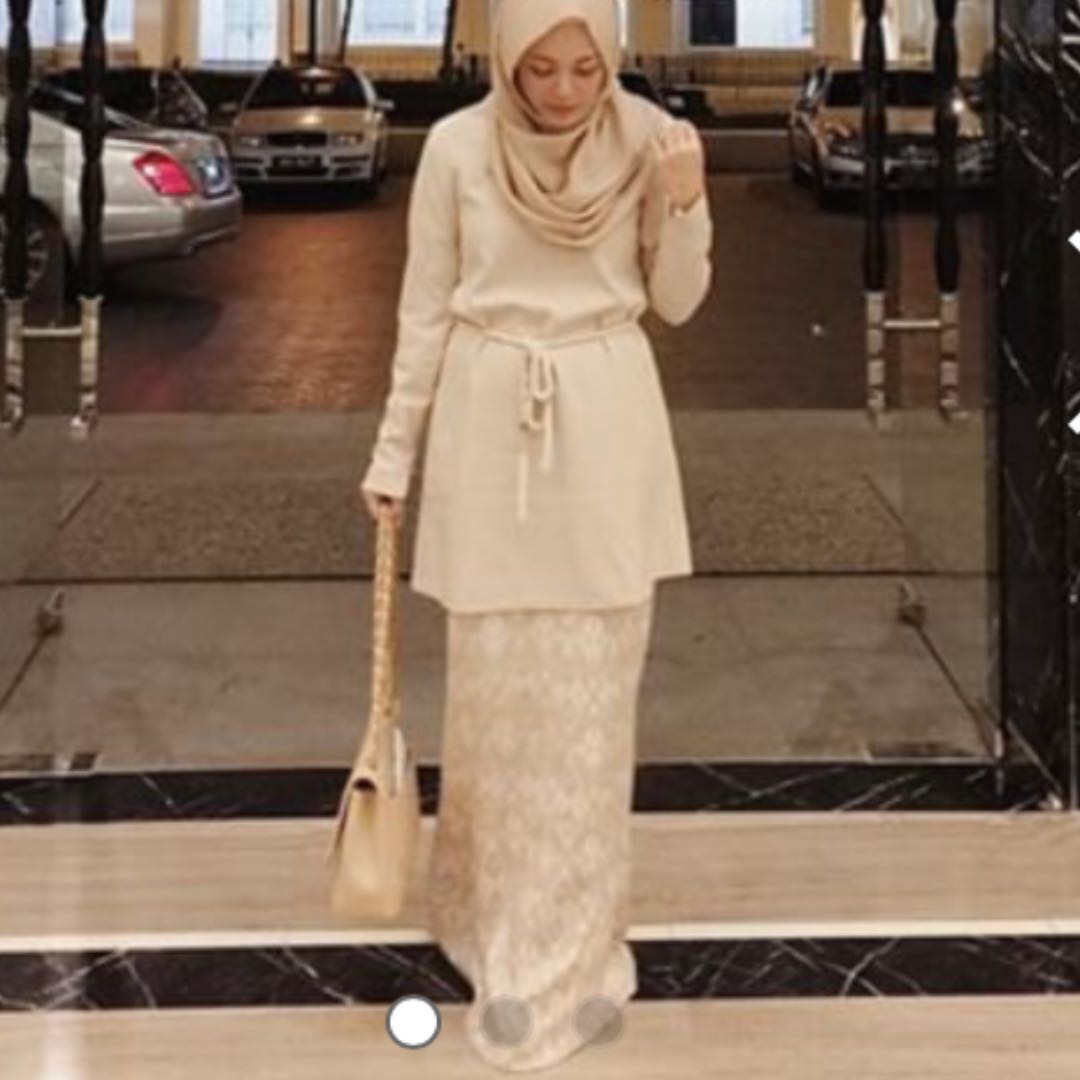 Mira filzah fashion valet kurung in nude cream, Women's Fashion, Muslimah Fashion, Baju Kurung