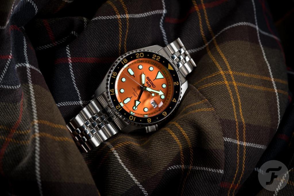 Seiko 5 Sports SKX GMT Orange Dial Stainless Steel Automatic Watch