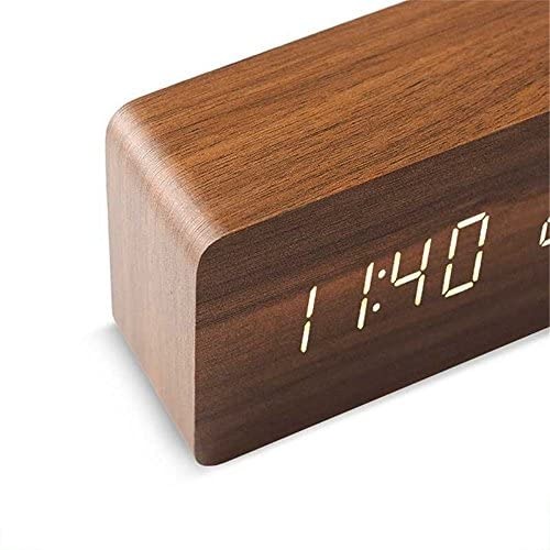 "Queta LED Wood Digital Alarm Table Clock Date Temperature Humidity