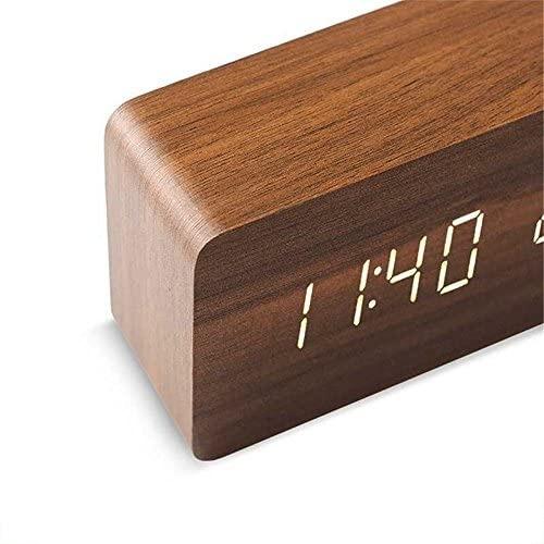 "Queta LED Wood Digital Alarm Table Clock Date Temperature Humidity