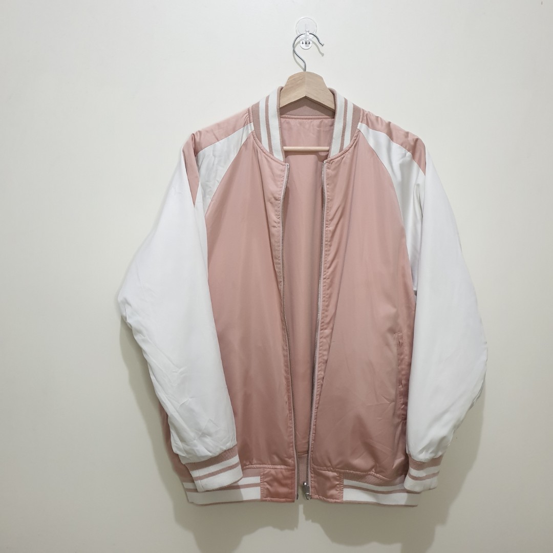 Reversible varsity pink pastel jacket, Women's Fashion, Coats, Jackets and Outerwear on Carousell