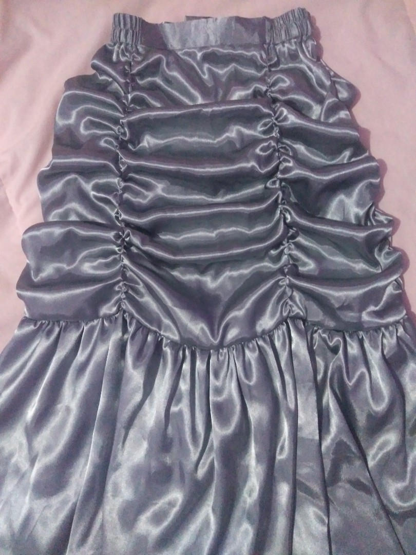 ruched satin skirt, Fesyen Wanita 