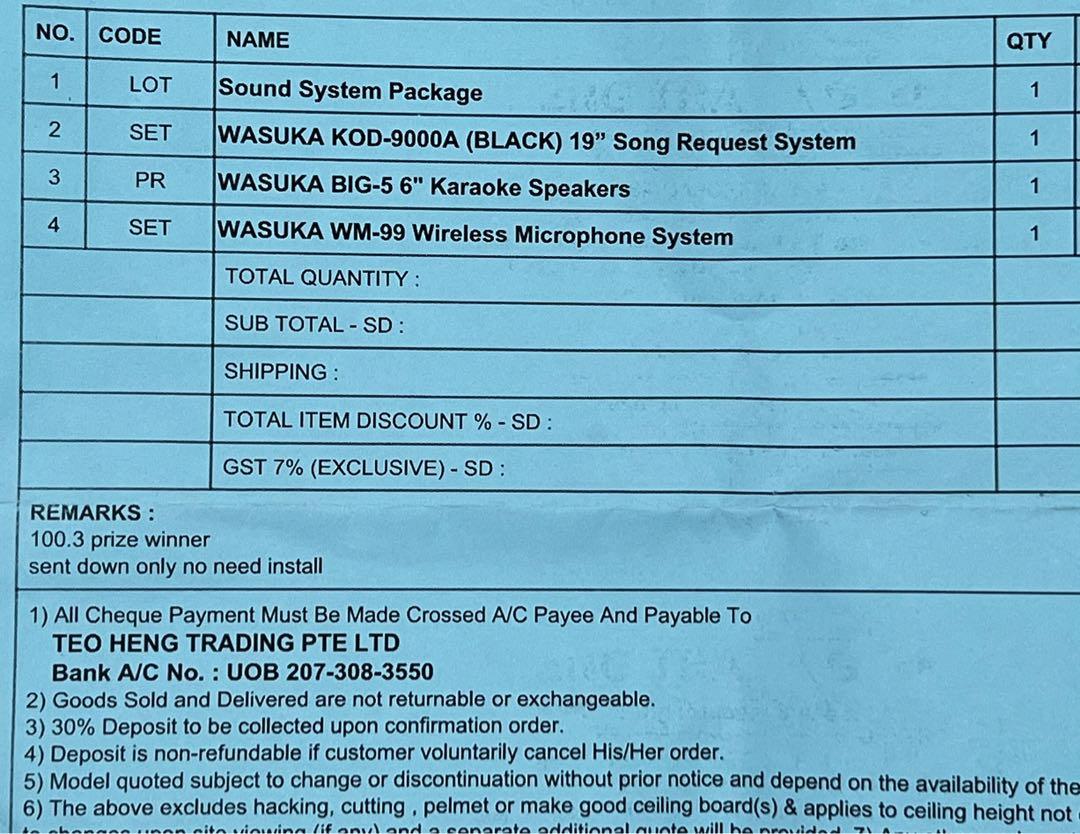 Teo Heng WASUKA KOD9000A BIG5 Karaoke System KTV, TV & Home