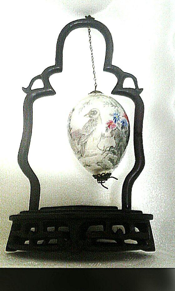 Vintage Chinese Glass Egg on Rosewood Stand, Hobbies & Toys