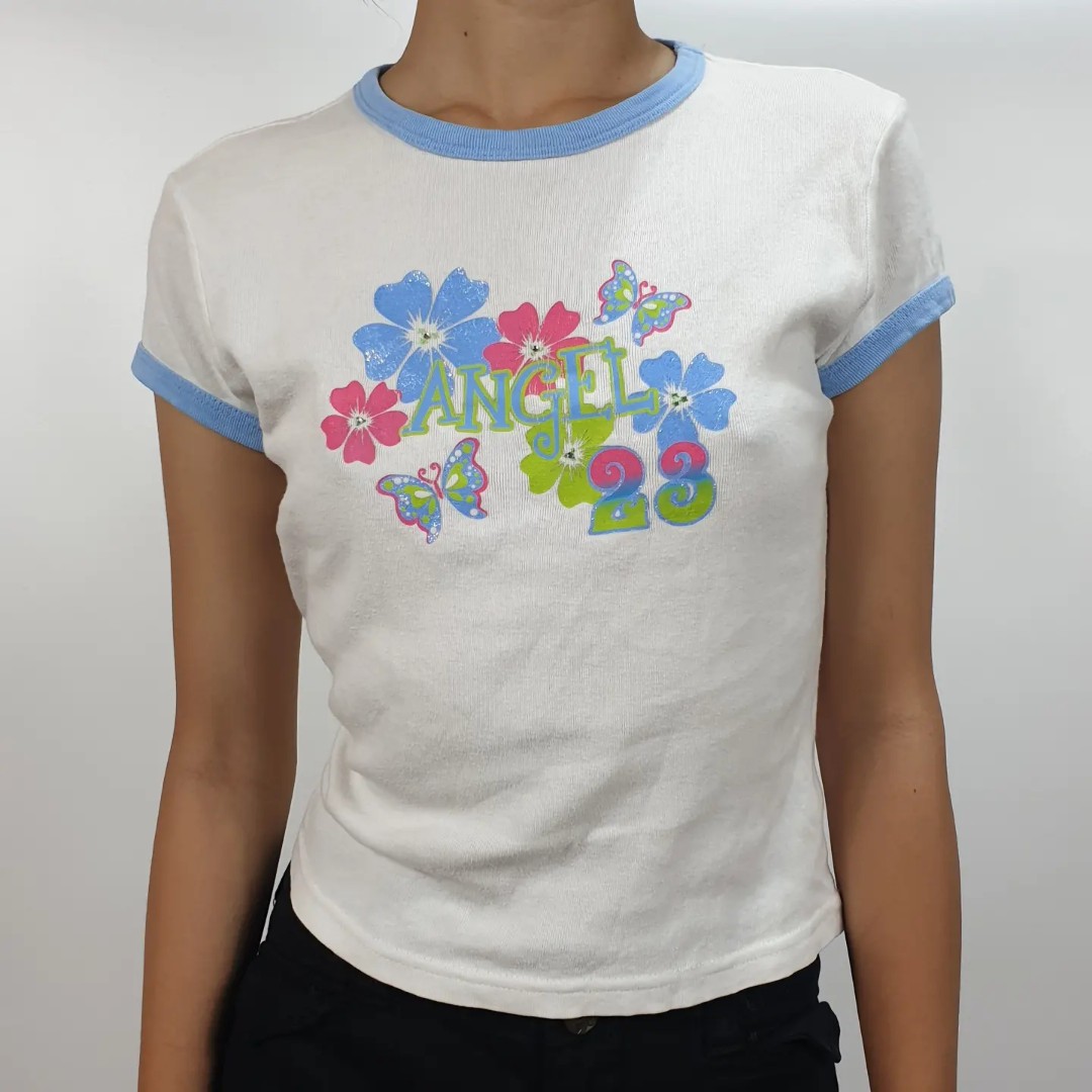 y2k angel baby tee, Women's Fashion, Tops, Shirts on Carousell