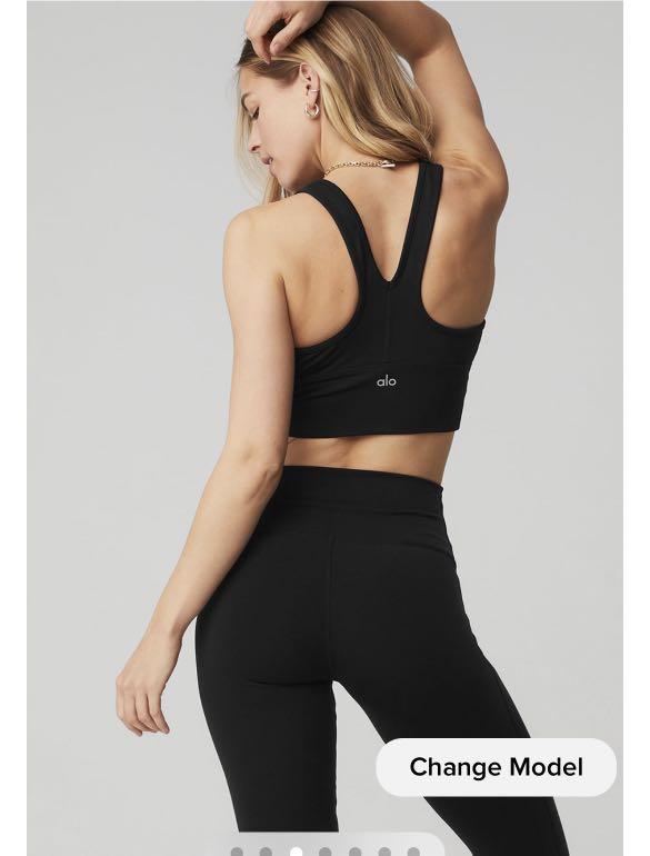 alo yoga blissful henley bra top in black, Women's Fashion, Activewear on  Carousell