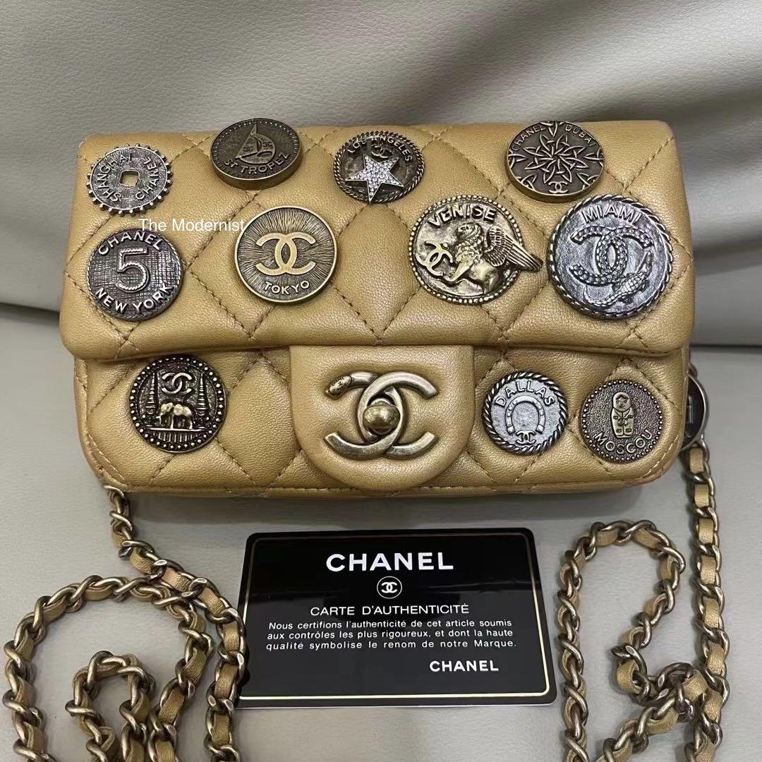 Authentic Chanel Gold Mini Flap Bag with Coin Charms