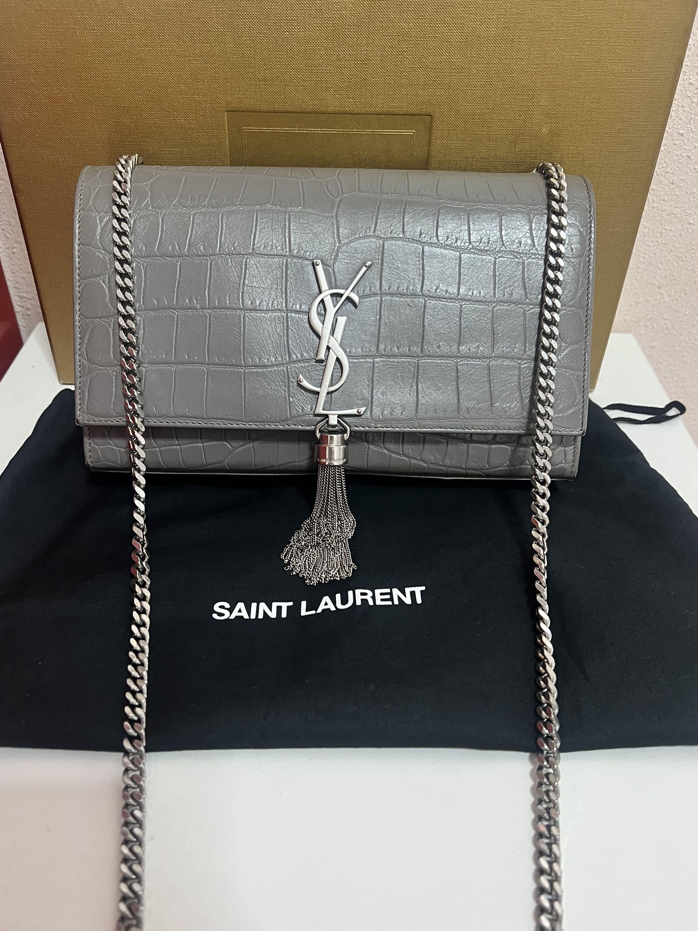 Saint Laurent Medium Kate Tassel In Crocodile-embossed Leather