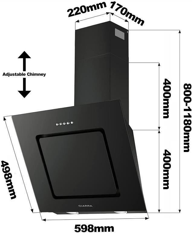 [B25] CIARRA CBCB6725 Angled Cooker Hood 60cm with CBCF002X2 Carbon