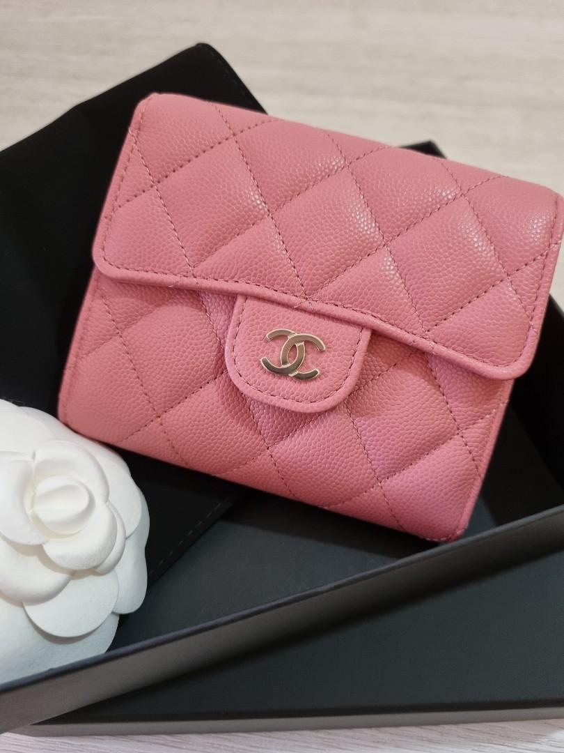 Chanel Iridescent Pink Quilted Caviar Leather Classic Trifold Flap Wallet  Chanel  TLC