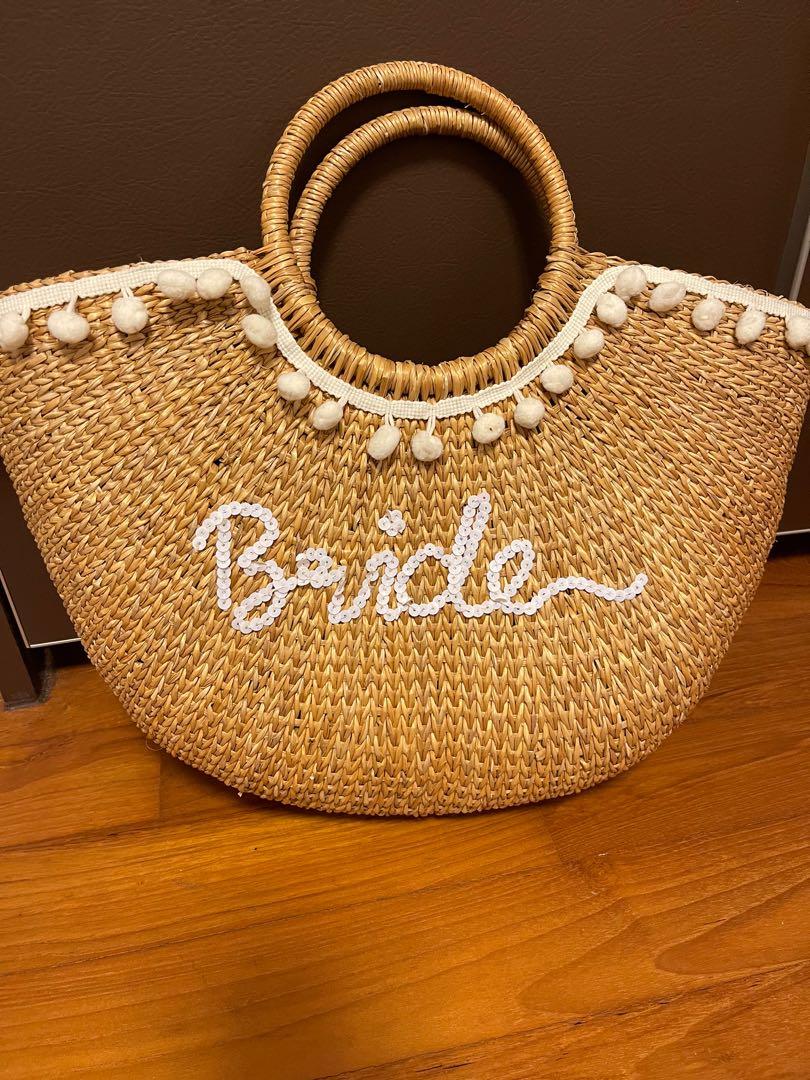 Bride straw discount beach bag