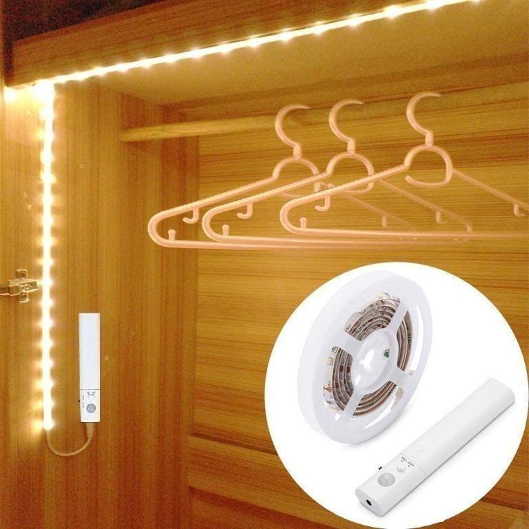 White, 1 Pack JESWELL Cupboard Light with Battery Powered Lights 12 LED Motion Sensor Light Night Light with Removable Magnetic Strip Stick-on Wardrobe Cabinet Hallway Kitchen Bedroom, 