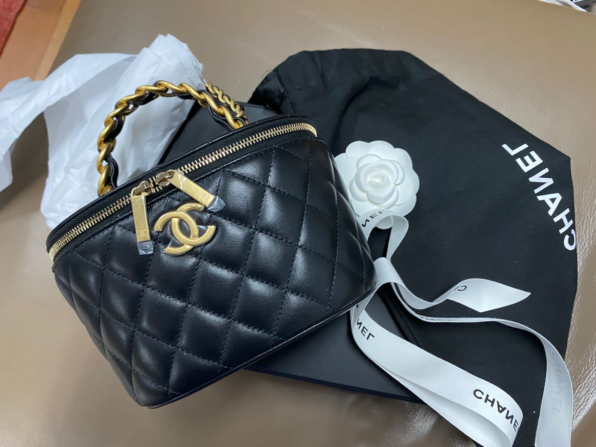 Chanel Black Oval Vanity Case, Luxury, Bags & Wallets on Carousell
