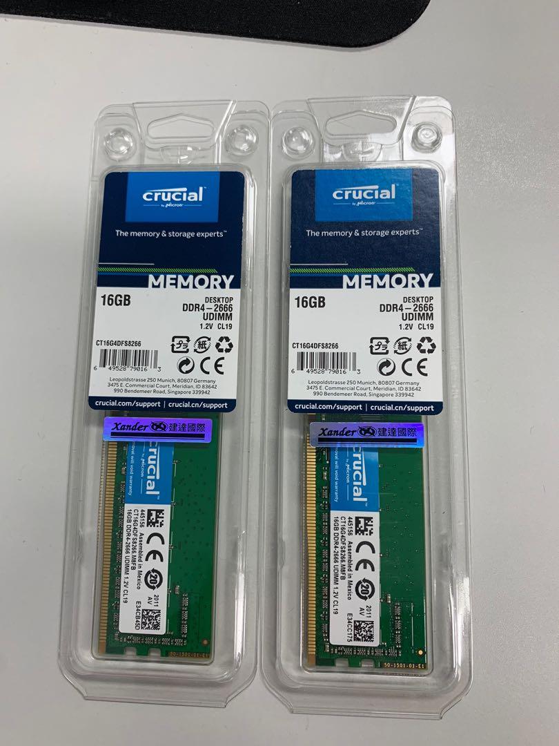 Crucial 16gb 8gbx2 Kit Ddr4 2666 Ct2k8g4dfra266 Udimm